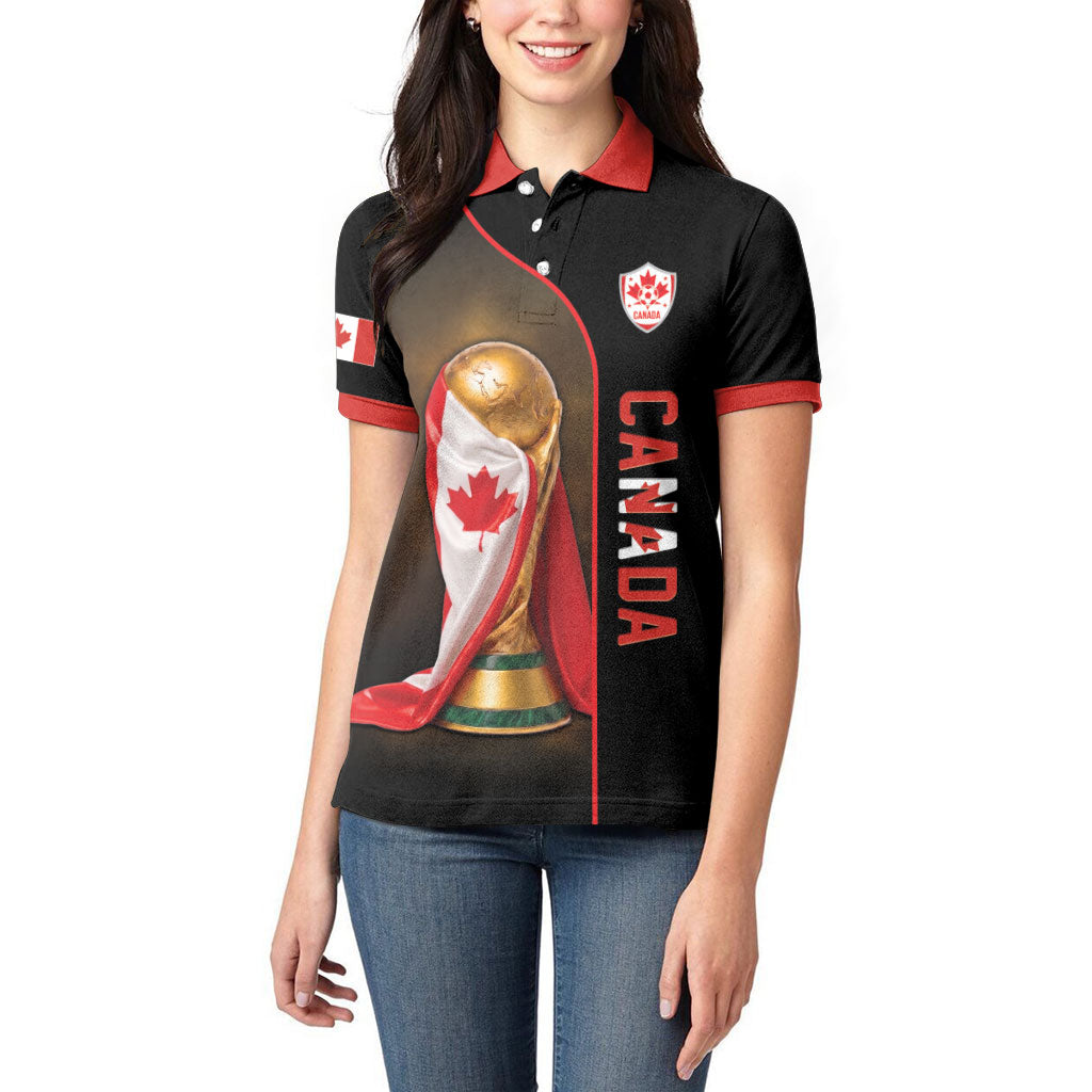 Personalized Canada Football 2026 Women Polo Shirt Trophy Flag Pride Art