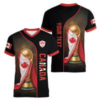 Personalized Canada Football 2026 Women V-Neck T-Shirt Trophy Flag Pride Art