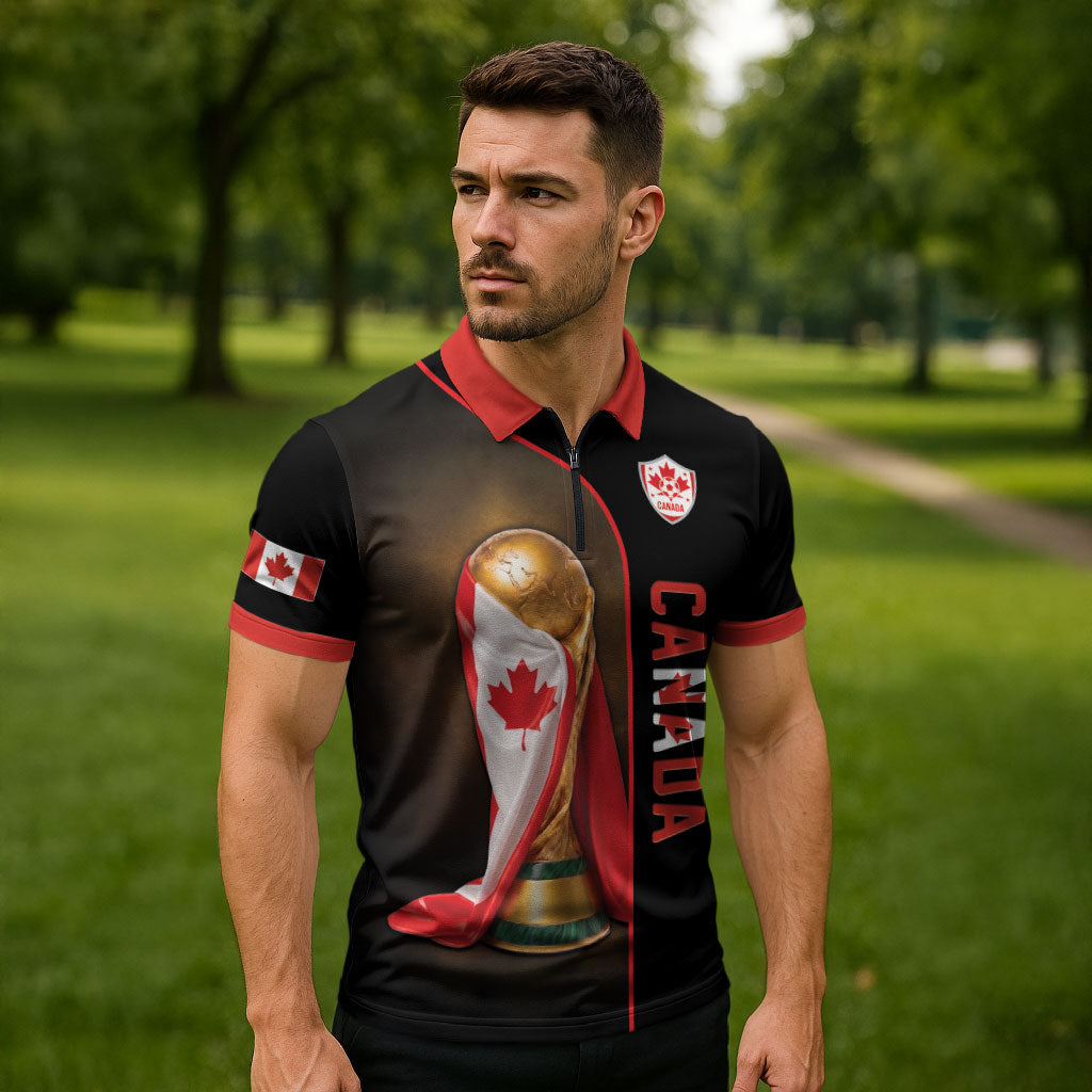 Personalized Canada Football 2026 Zipper Polo Shirt Trophy Flag Pride Art