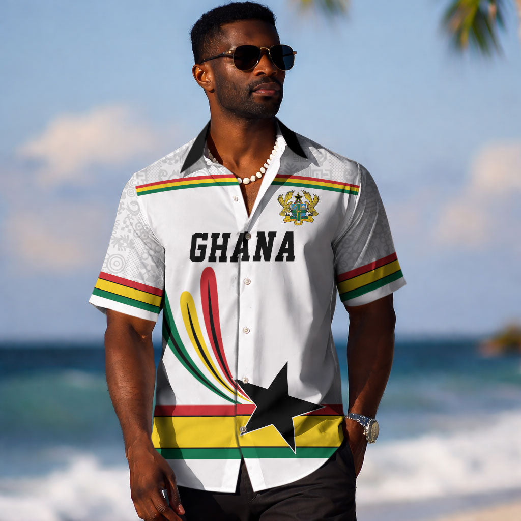 Custom World Football 2026 Ghana Hawaiian Shirt Black Star Adinkra Heritage White Version LT19