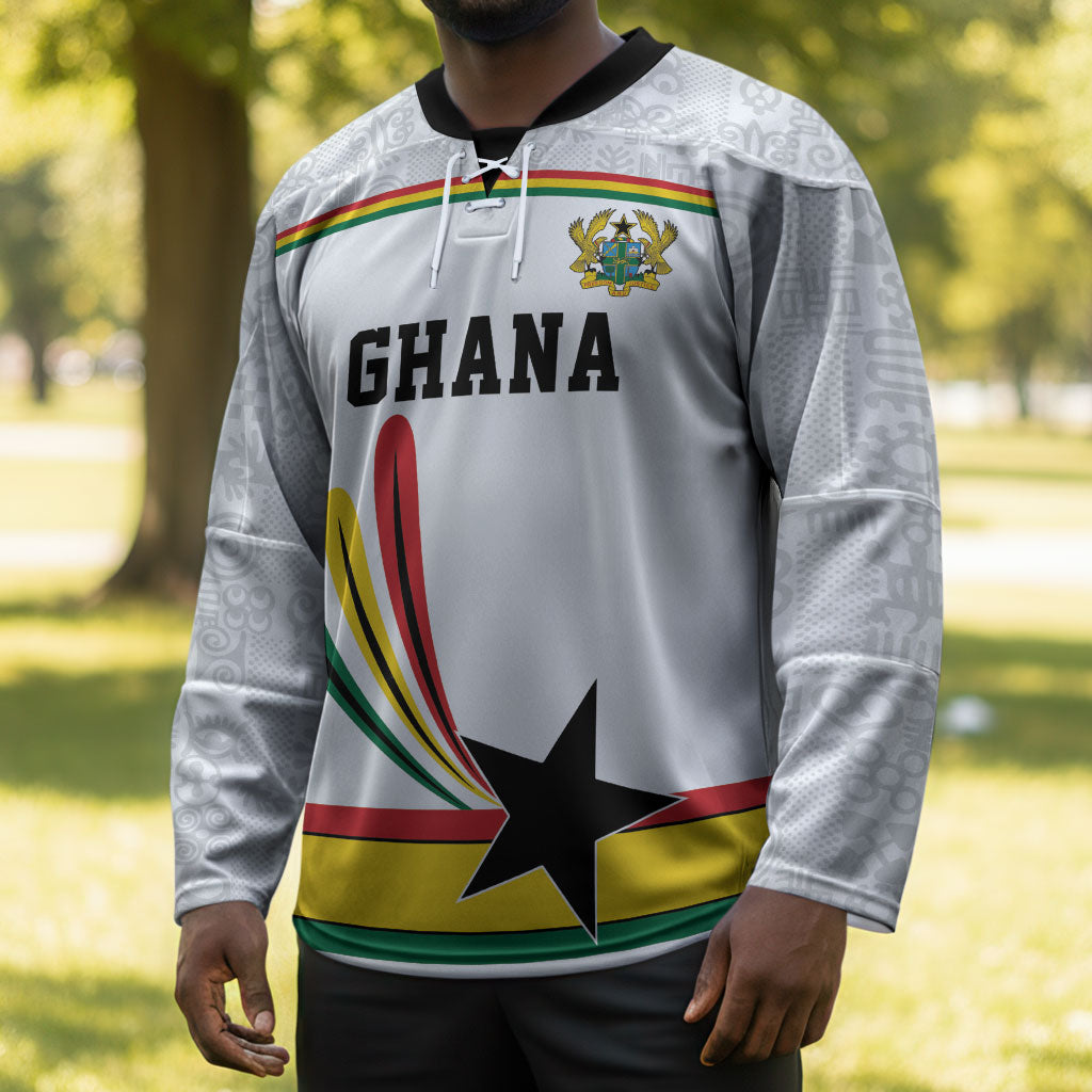 Custom World Football 2026 Ghana Hockey Jersey Black Star Adinkra Heritage White Version