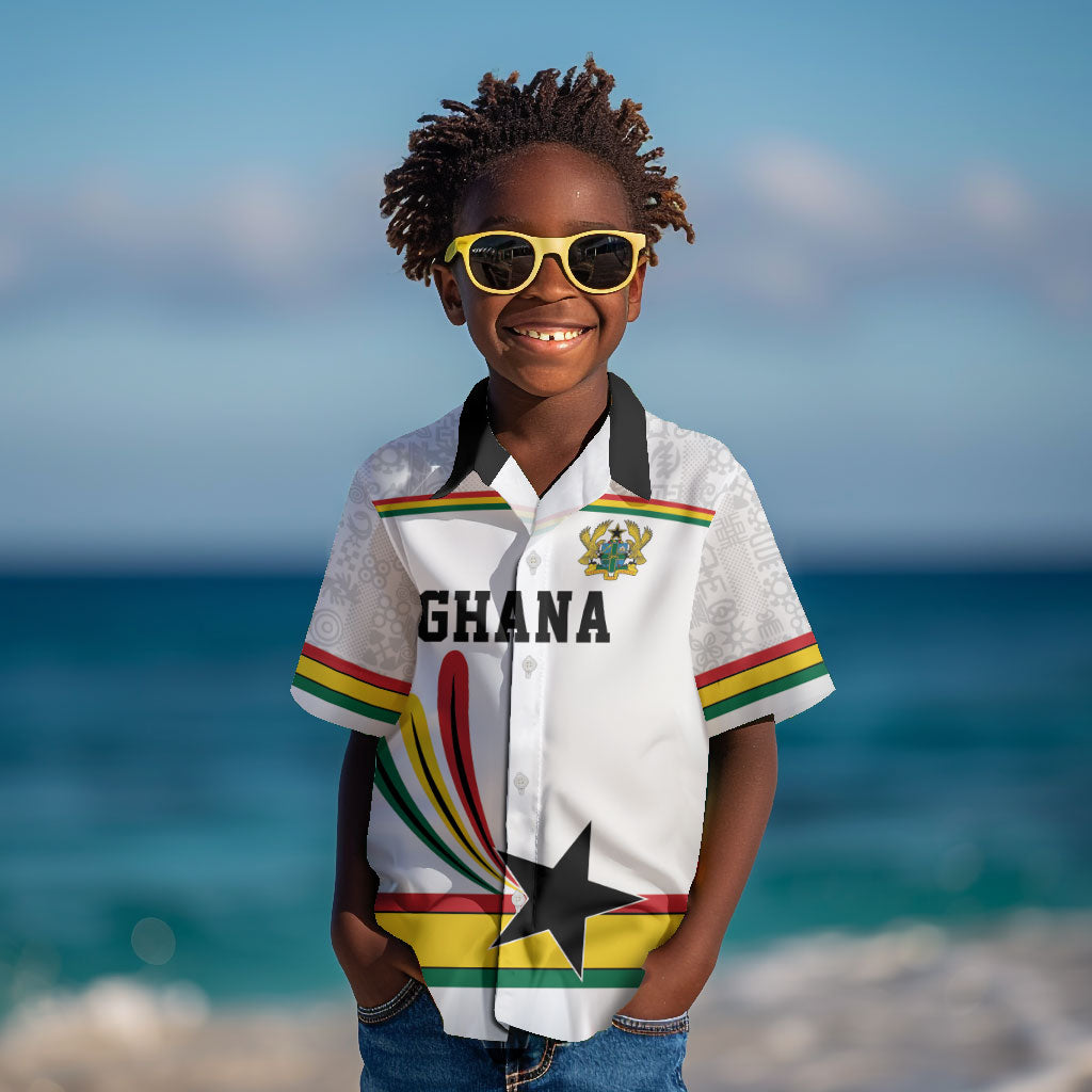 Custom World Football 2026 Ghana Kid Hawaiian Shirt Black Star Adinkra Heritage White Version