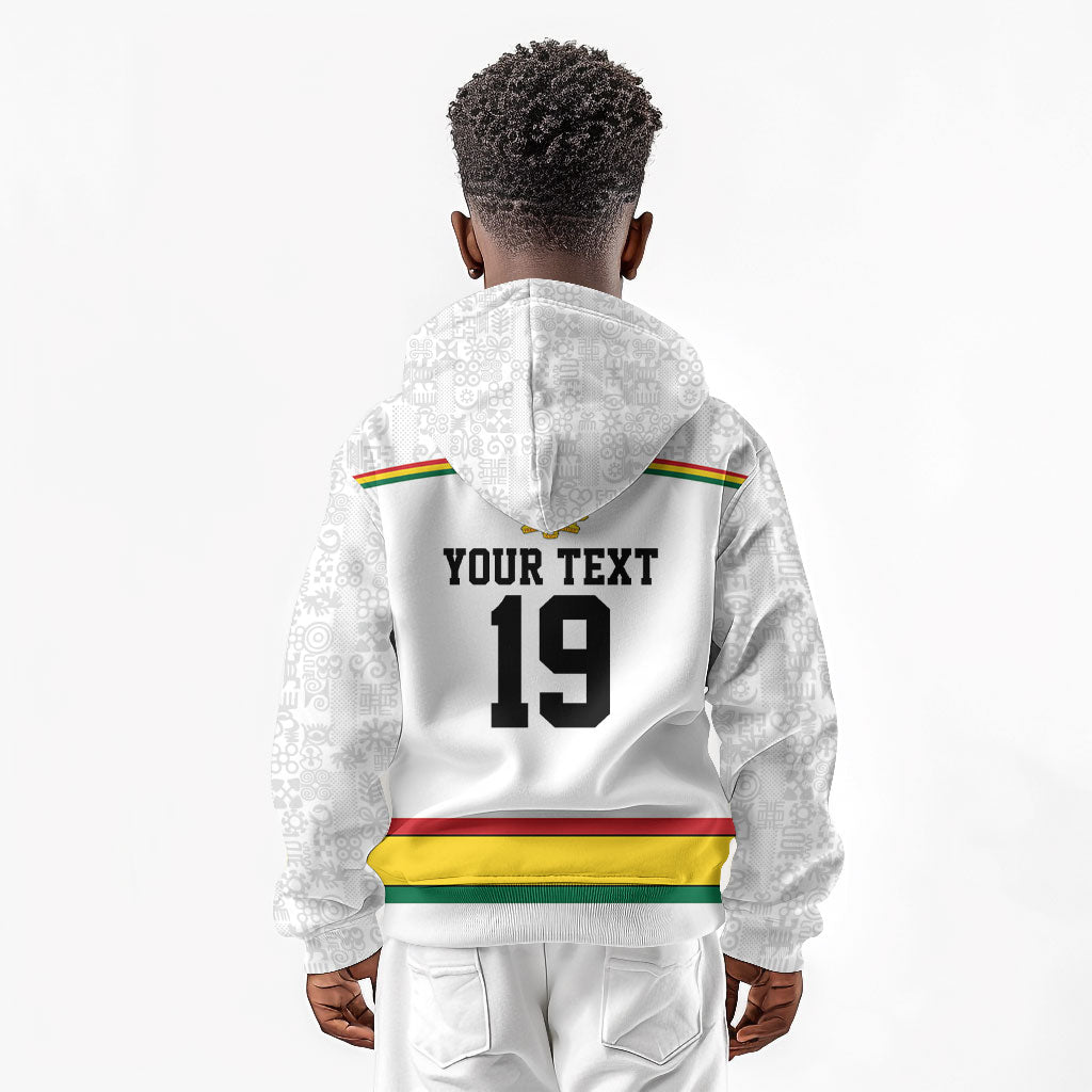 Custom World Football 2026 Ghana Kid Hoodie Black Star Adinkra Heritage White Version
