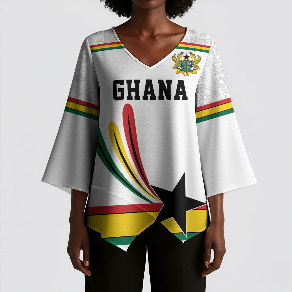 Custom World Football 2026 Ghana Kimono Sleeve Blouse Black Star Adinkra Heritage White Version