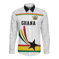 Custom World Football 2026 Ghana Long Sleeve Button Shirt Black Star Adinkra Heritage White Version