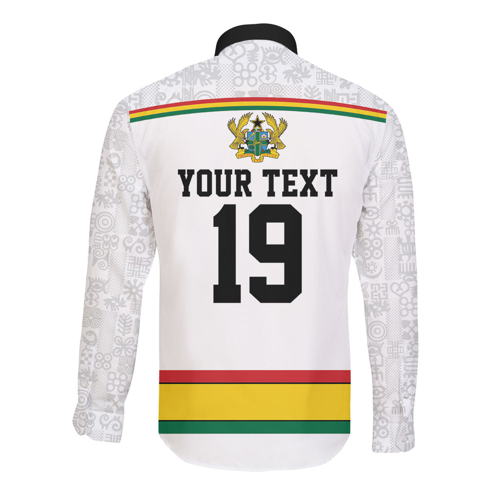 Custom World Football 2026 Ghana Long Sleeve Button Shirt Black Star Adinkra Heritage White Version