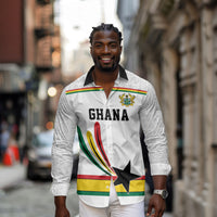 Custom World Football 2026 Ghana Long Sleeve Button Shirt Black Star Adinkra Heritage White Version