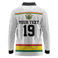 Custom World Football 2026 Ghana Long Sleeve Polo Shirt Black Star Adinkra Heritage White Version