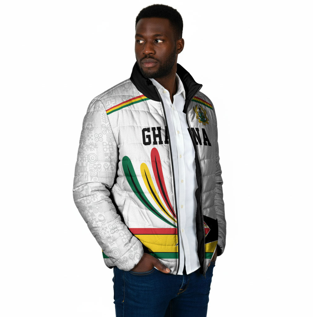 Custom World Football 2026 Ghana Padded Jacket Black Star Adinkra Heritage White Version