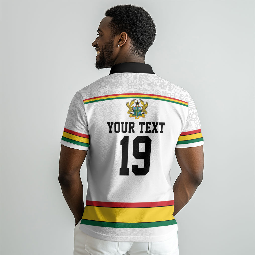 Custom World Football 2026 Ghana Polo Shirt Black Star Adinkra Heritage White Version LT19