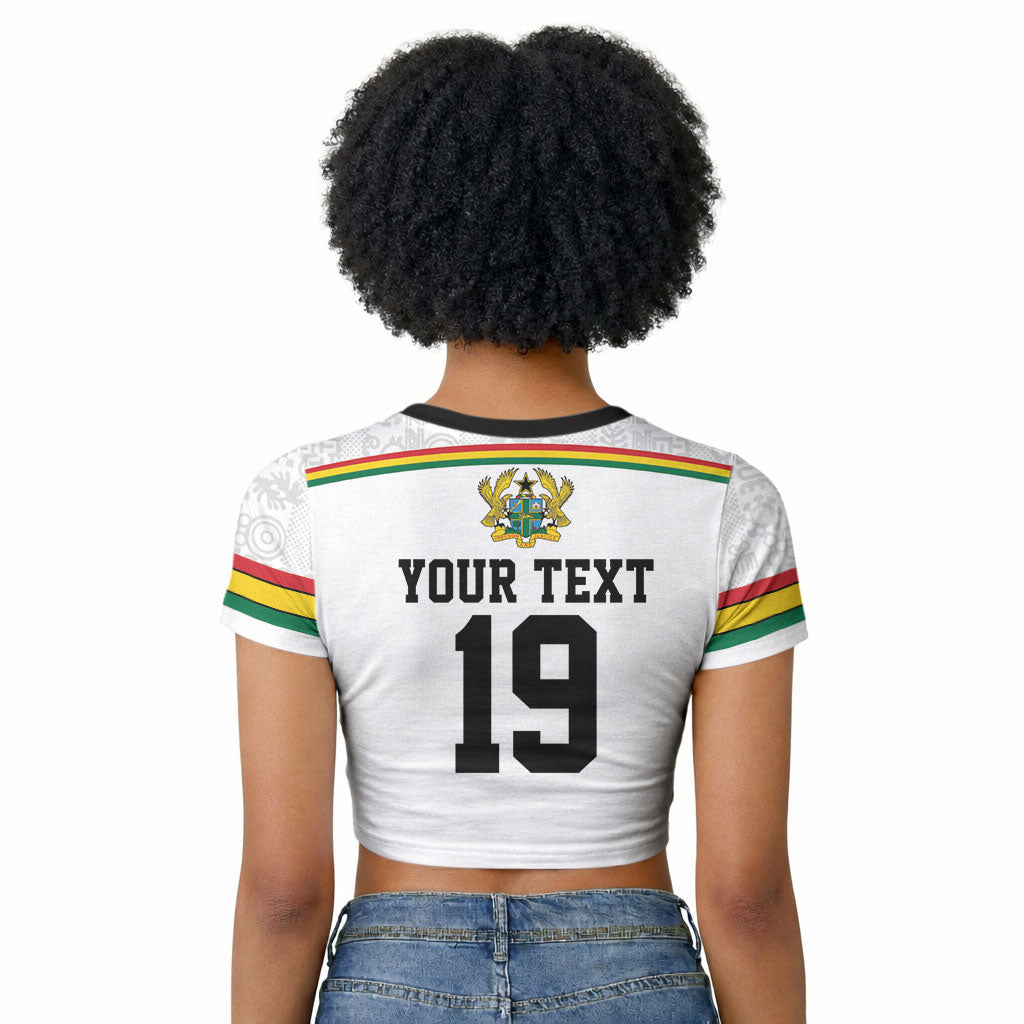 Custom World Football 2026 Ghana Raglan Cropped T shirt Black Star Adinkra Heritage White Version