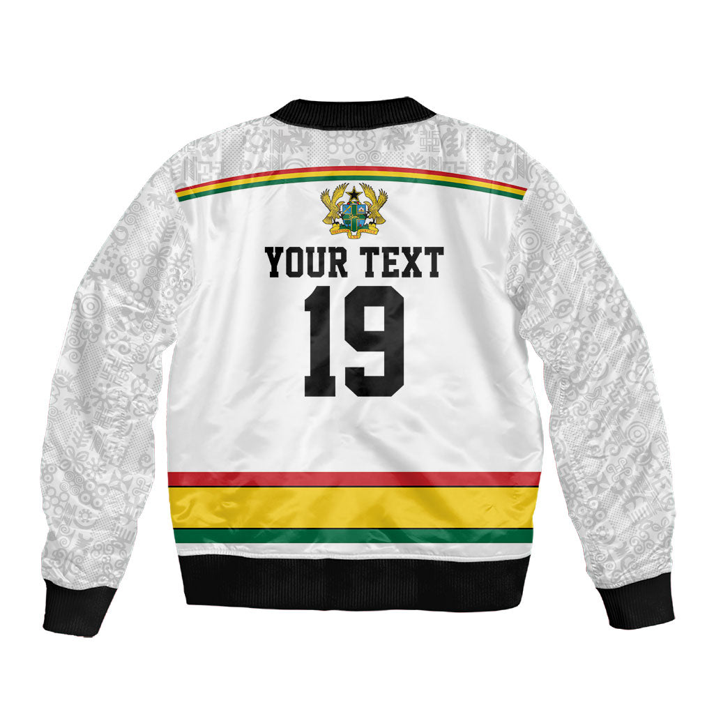 Custom World Football 2026 Ghana Sleeve Zip Bomber Jacket Black Star Adinkra Heritage White Version