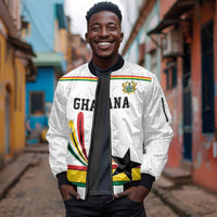 Custom World Football 2026 Ghana Sleeve Zip Bomber Jacket Black Star Adinkra Heritage White Version