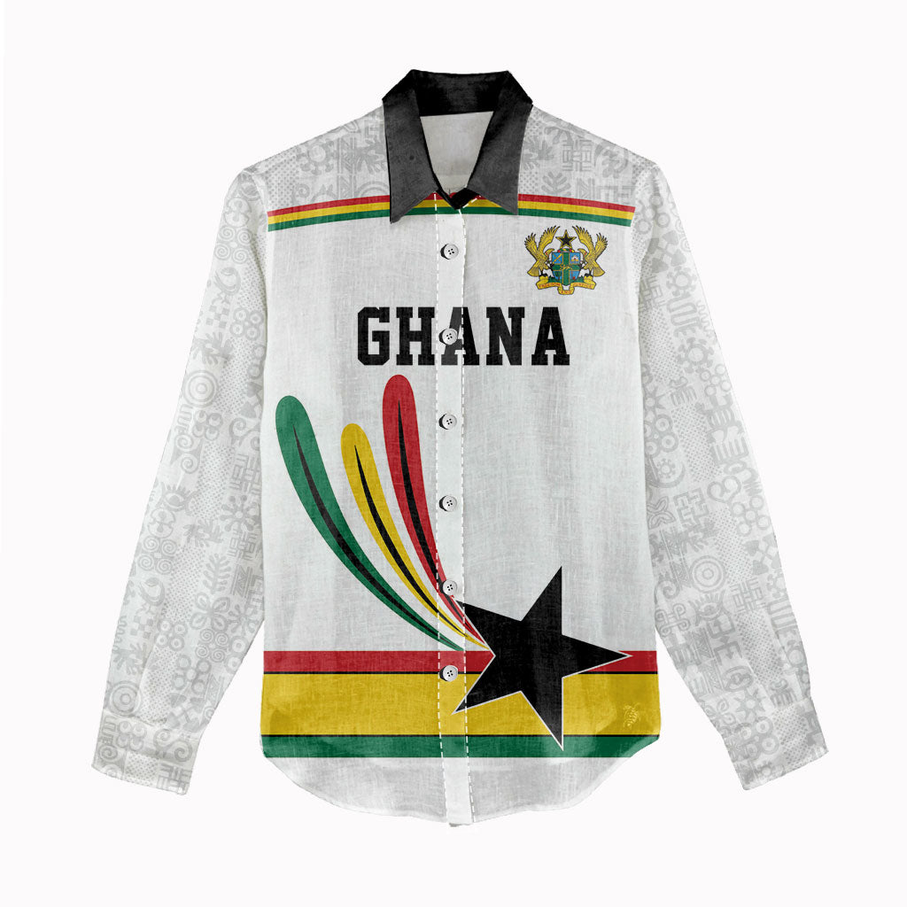Custom World Football 2026 Ghana Women Casual Shirt Black Star Adinkra Heritage White Version