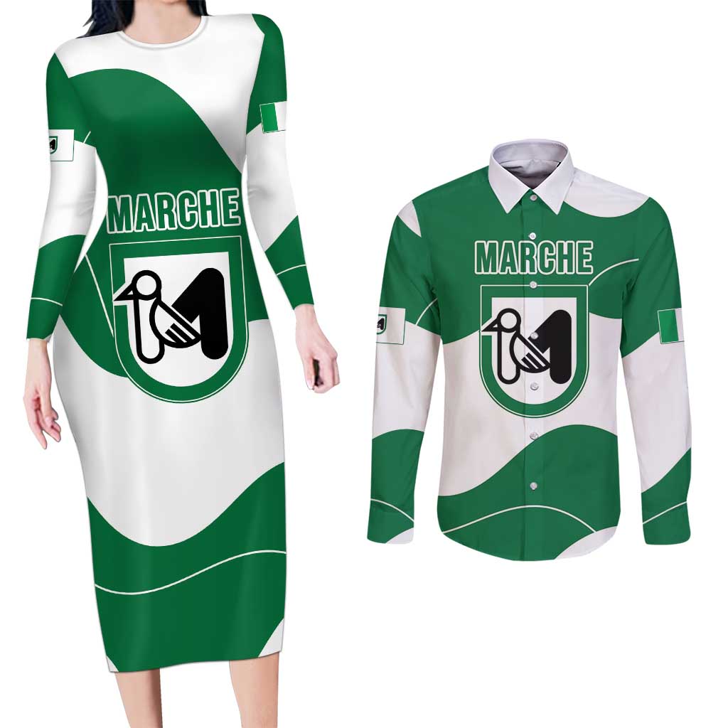 Personalized Italy Marche Couples Matching Long Sleeve Bodycon Dress and Long Sleeve Button Shirt Flag Style LT19