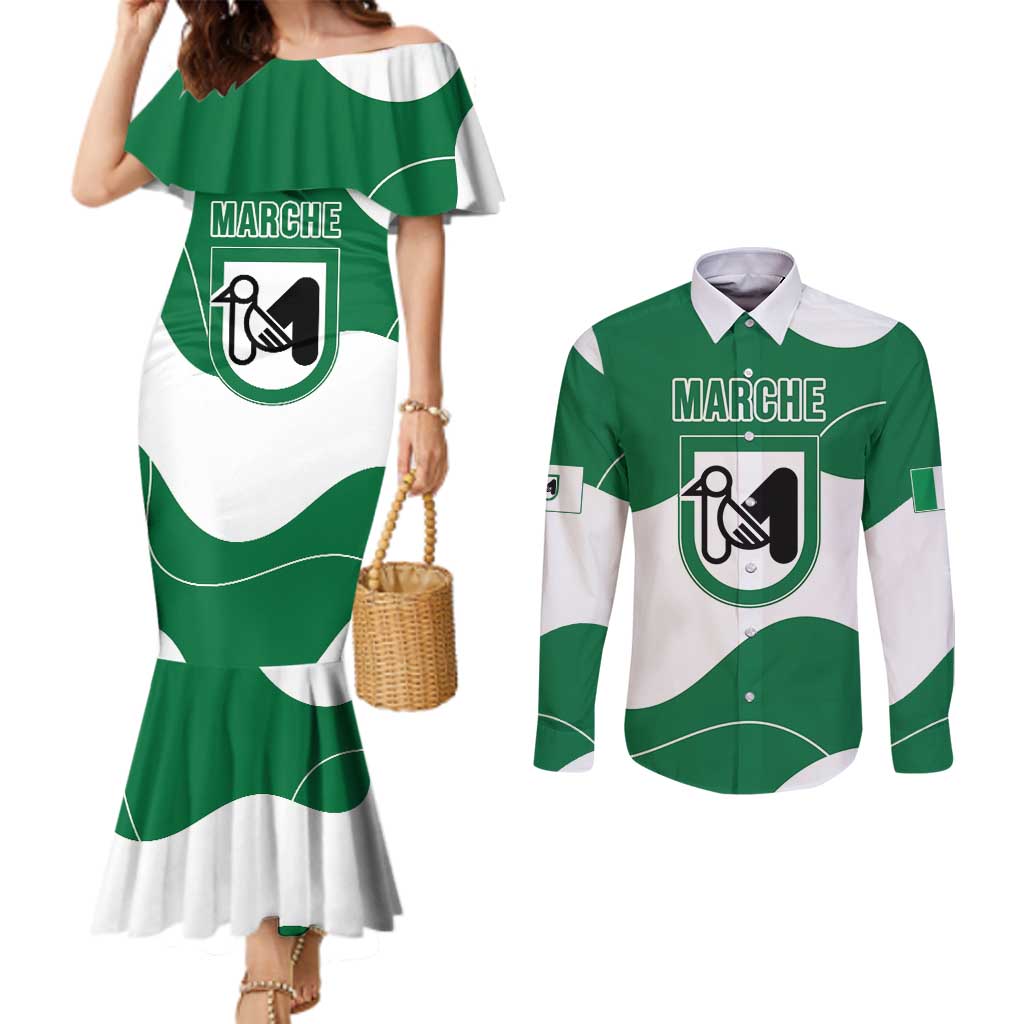 Personalized Italy Marche Couples Matching Mermaid Dress and Long Sleeve Button Shirt Flag Style LT19