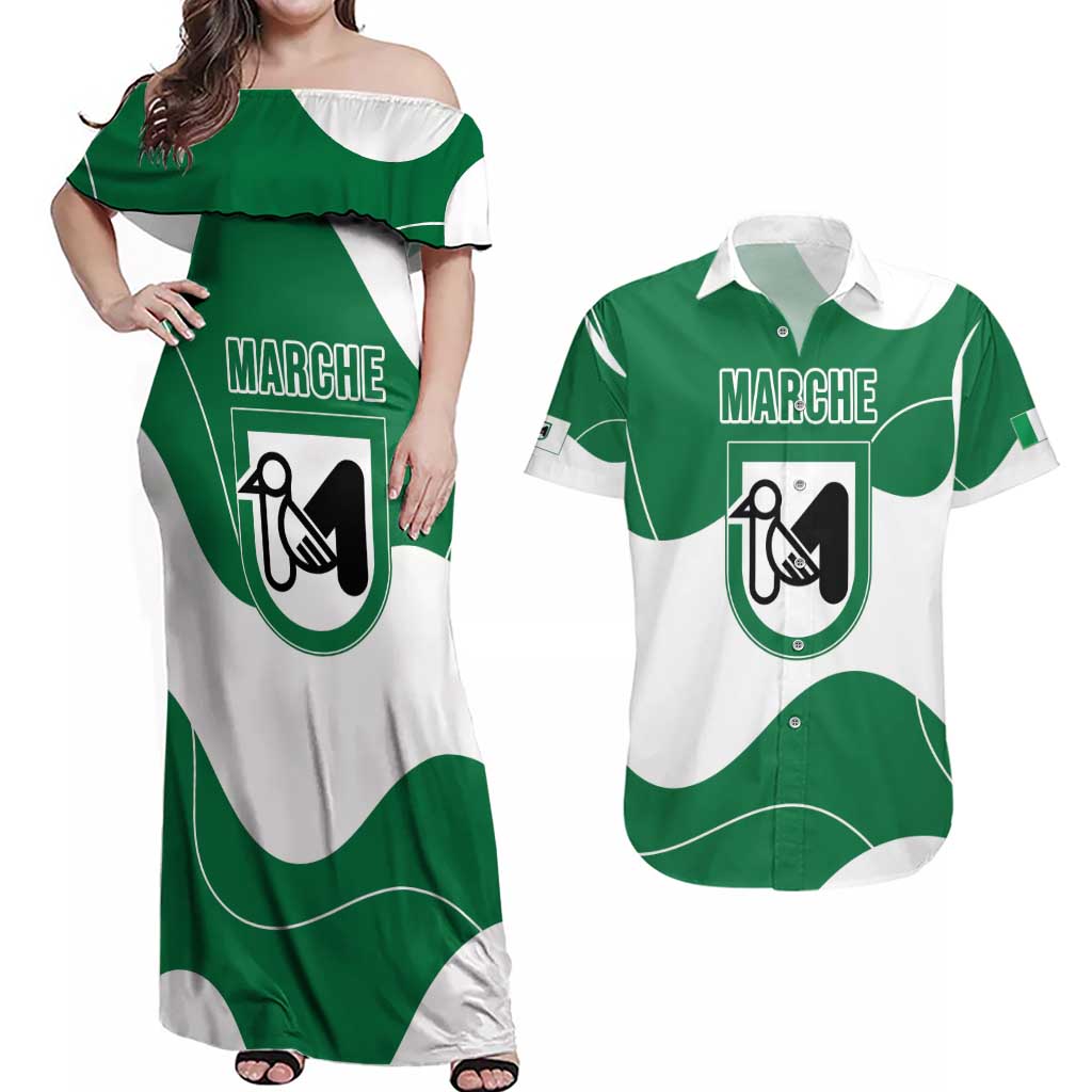 Personalized Italy Marche Couples Matching Off Shoulder Maxi Dress and Hawaiian Shirt Flag Style LT19