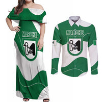 Personalized Italy Marche Couples Matching Off Shoulder Maxi Dress and Long Sleeve Button Shirt Flag Style LT19