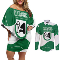 Personalized Italy Marche Couples Matching Off Shoulder Short Dress and Long Sleeve Button Shirt Flag Style LT19