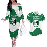 Personalized Italy Marche Couples Matching Off The Shoulder Long Sleeve Dress and Hawaiian Shirt Flag Style LT19