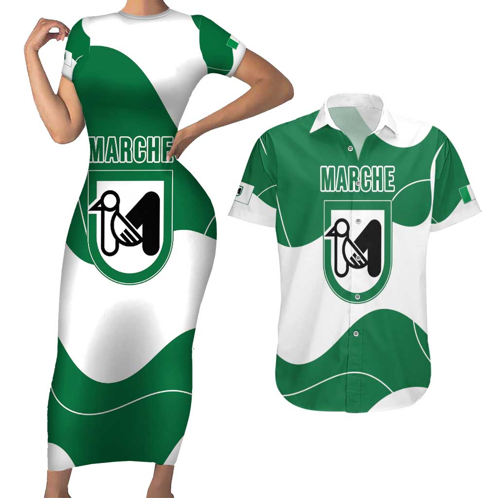 Personalized Italy Marche Couples Matching Short Sleeve Bodycon Dress and Hawaiian Shirt Flag Style LT19