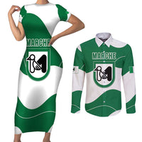 Personalized Italy Marche Couples Matching Short Sleeve Bodycon Dress and Long Sleeve Button Shirt Flag Style LT19