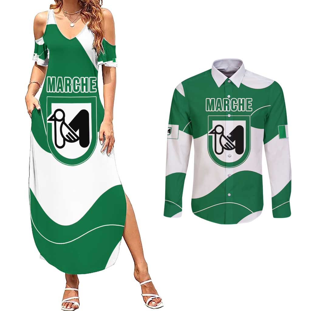 Personalized Italy Marche Couples Matching Summer Maxi Dress and Long Sleeve Button Shirt Flag Style LT19
