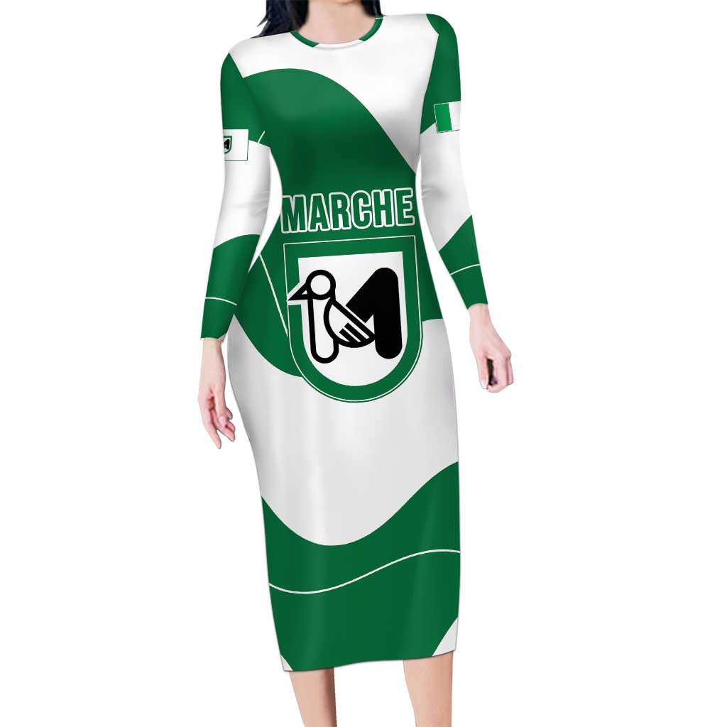 Personalized Italy Marche Long Sleeve Bodycon Dress Flag Style - Wonder Print Shop