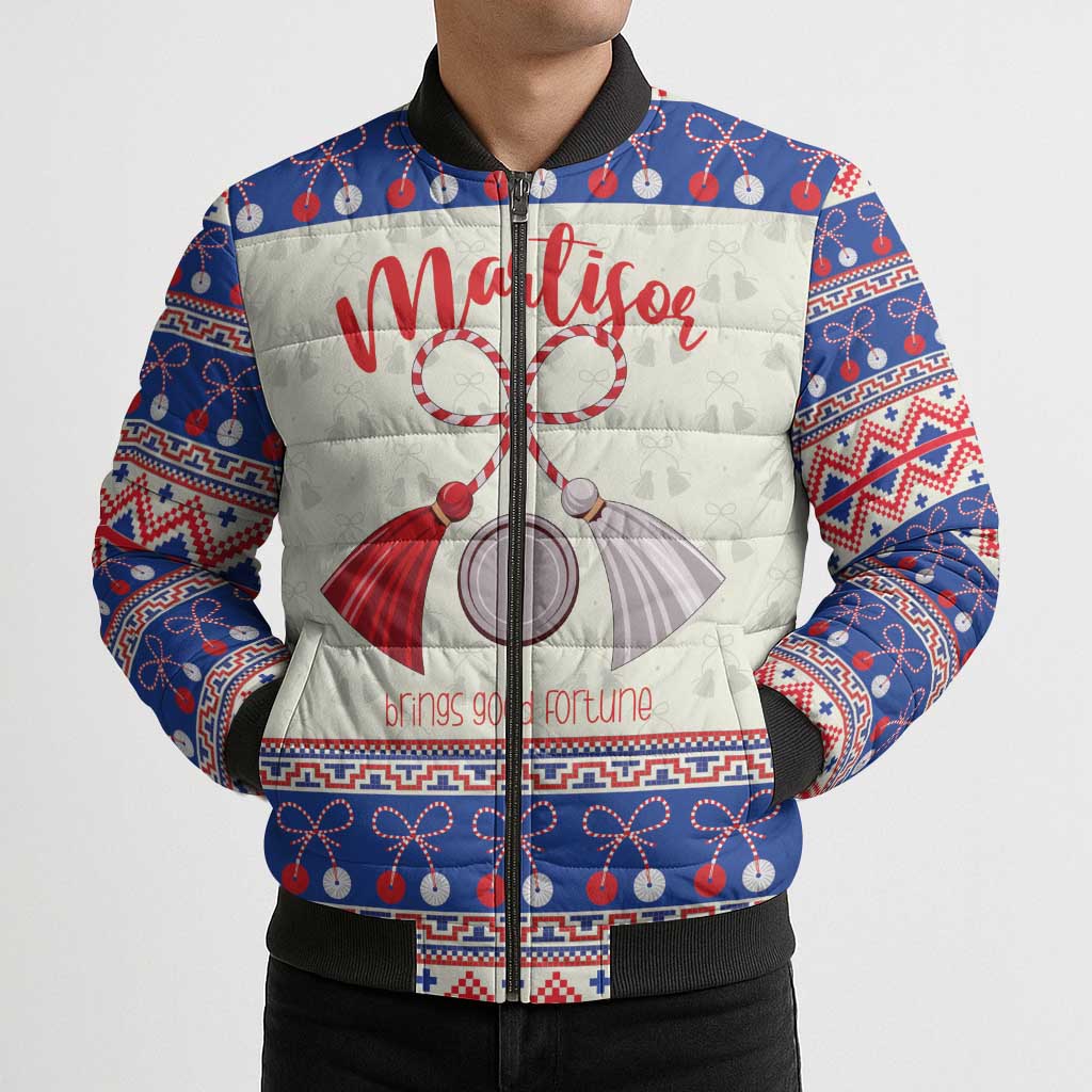 Personalized Moldova Christmas Bomber Puffer Jacket Martisor Moldova Traditional - Wonder Print Shop