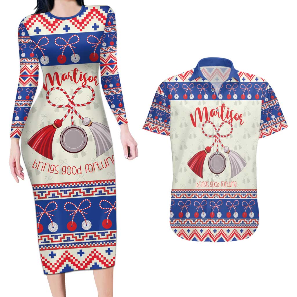 Personalized Moldova Christmas Couples Matching Long Sleeve Bodycon Dress and Hawaiian Shirt Martisor Moldova Traditional - Wonder Print Shop