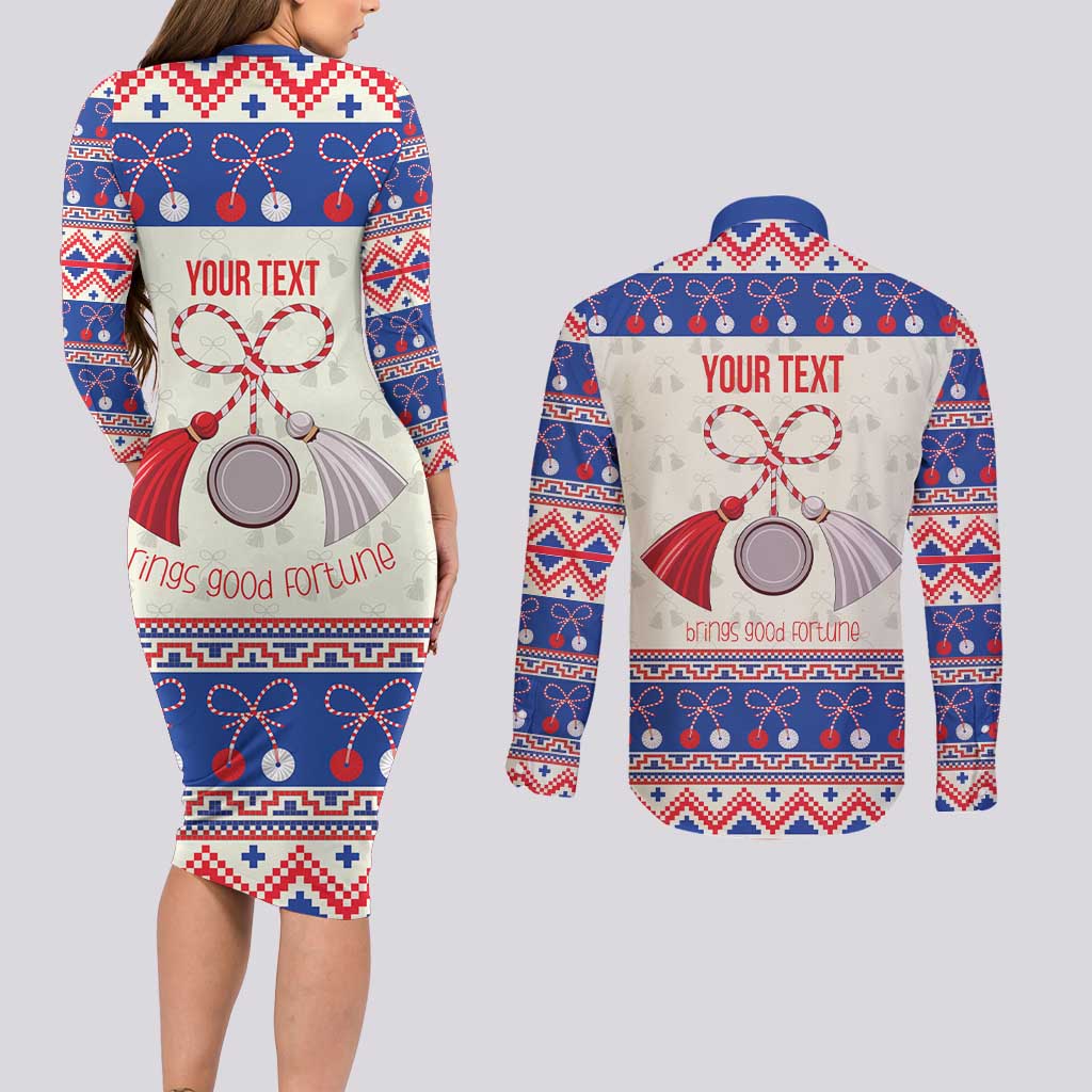 Personalized Moldova Christmas Couples Matching Long Sleeve Bodycon Dress and Long Sleeve Button Shirt Martisor Moldova Traditional - Wonder Print Shop
