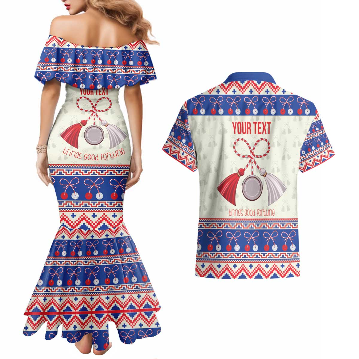 Personalized Moldova Christmas Couples Matching Mermaid Dress and Hawaiian Shirt Martisor Moldova Traditional - Wonder Print Shop