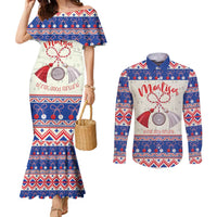 Personalized Moldova Christmas Couples Matching Mermaid Dress and Long Sleeve Button Shirt Martisor Moldova Traditional - Wonder Print Shop