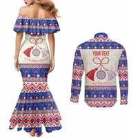 Personalized Moldova Christmas Couples Matching Mermaid Dress and Long Sleeve Button Shirt Martisor Moldova Traditional - Wonder Print Shop