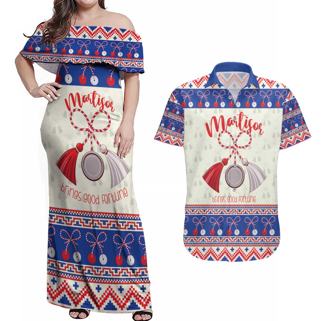 Personalized Moldova Christmas Couples Matching Off Shoulder Maxi Dress and Hawaiian Shirt Martisor Moldova Traditional - Wonder Print Shop
