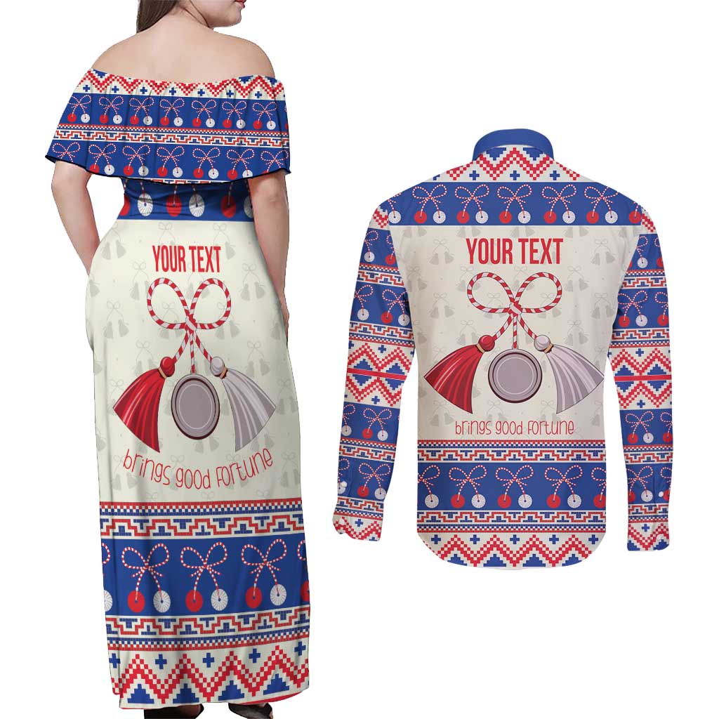 Personalized Moldova Christmas Couples Matching Off Shoulder Maxi Dress and Long Sleeve Button Shirt Martisor Moldova Traditional - Wonder Print Shop