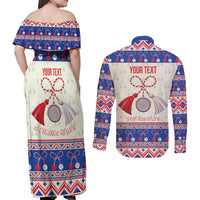 Personalized Moldova Christmas Couples Matching Off Shoulder Maxi Dress and Long Sleeve Button Shirt Martisor Moldova Traditional - Wonder Print Shop