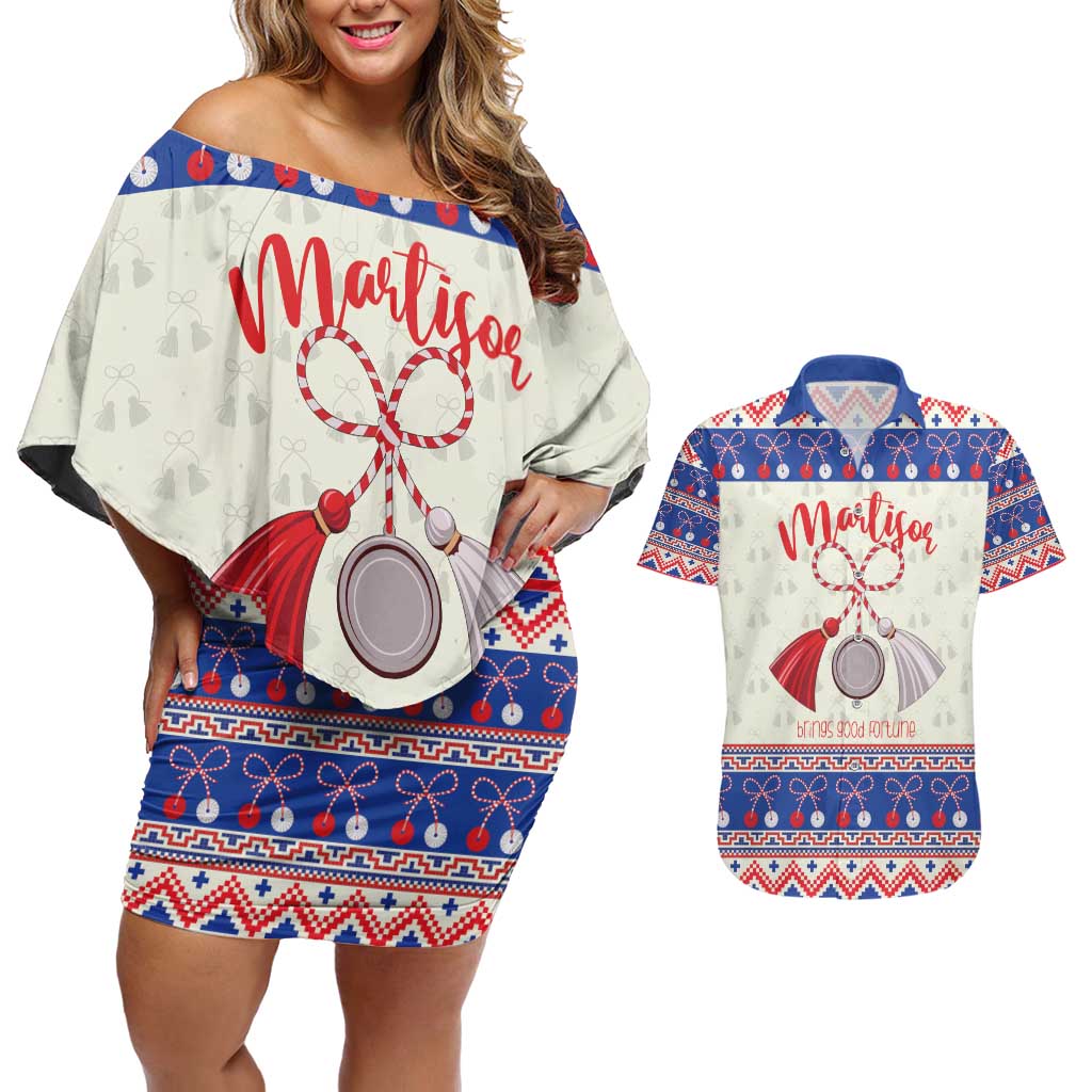 Personalized Moldova Christmas Couples Matching Off Shoulder Short Dress and Hawaiian Shirt Martisor Moldova Traditional - Wonder Print Shop