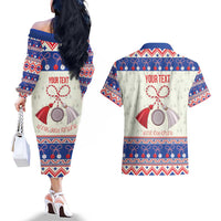 Personalized Moldova Christmas Couples Matching Off The Shoulder Long Sleeve Dress and Hawaiian Shirt Martisor Moldova Traditional - Wonder Print Shop