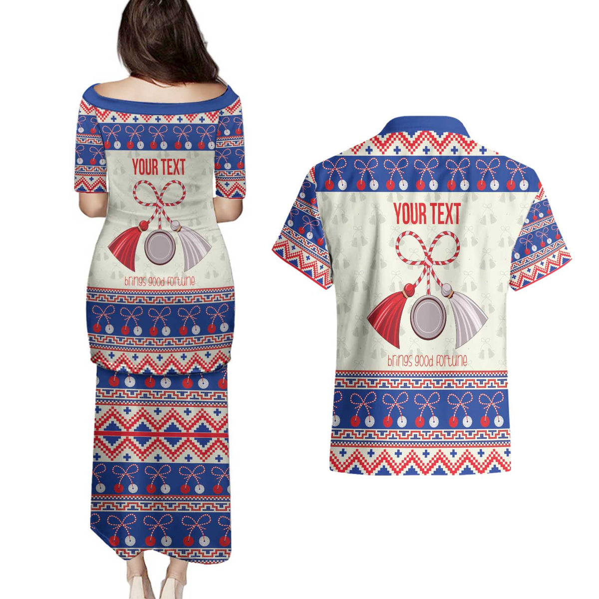 Personalized Moldova Christmas Couples Matching Puletasi and Hawaiian Shirt Martisor Moldova Traditional - Wonder Print Shop
