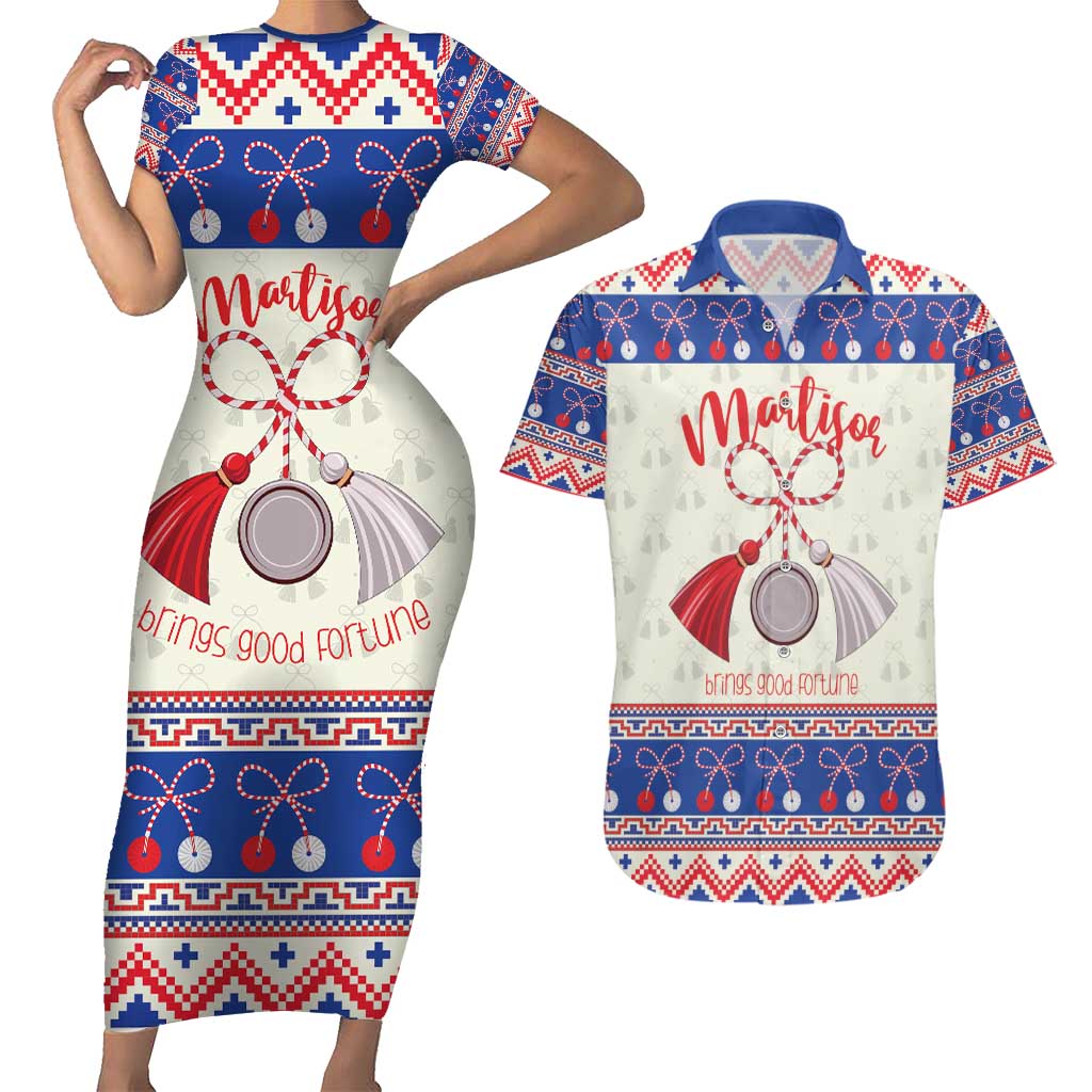 Personalized Moldova Christmas Couples Matching Short Sleeve Bodycon Dress and Hawaiian Shirt Martisor Moldova Traditional - Wonder Print Shop