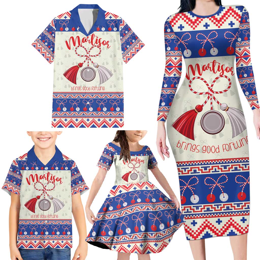 Personalized Moldova Christmas Family Matching Long Sleeve Bodycon Dress and Hawaiian Shirt Martisor Moldova Traditional - Wonder Print Shop