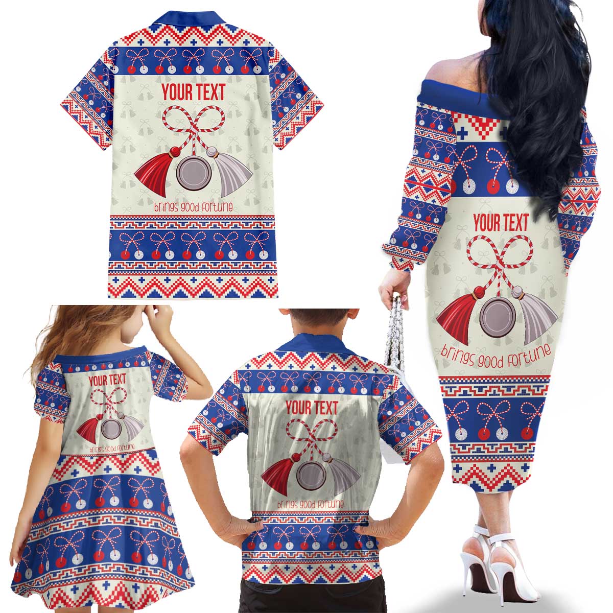 Personalized Moldova Christmas Family Matching Off The Shoulder Long Sleeve Dress and Hawaiian Shirt Martisor Moldova Traditional - Wonder Print Shop