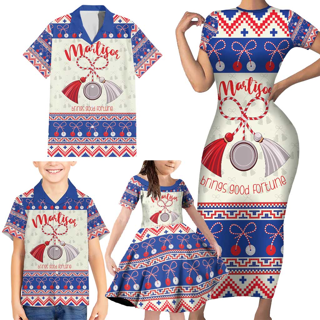 Personalized Moldova Christmas Family Matching Short Sleeve Bodycon Dress and Hawaiian Shirt Martisor Moldova Traditional - Wonder Print Shop