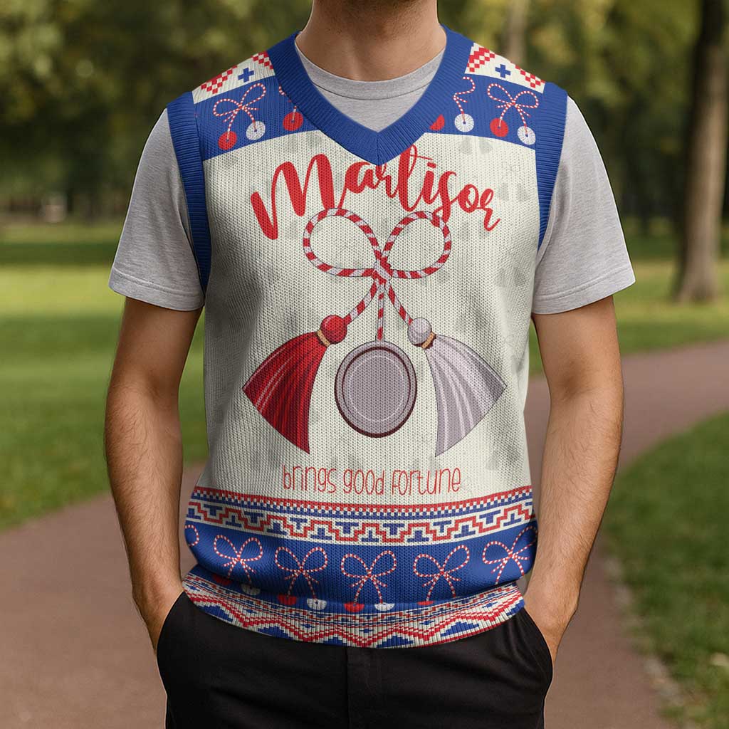 Personalized Moldova Christmas Knitted V-Neck Vest Martisor Moldova Traditional - Wonder Print Shop