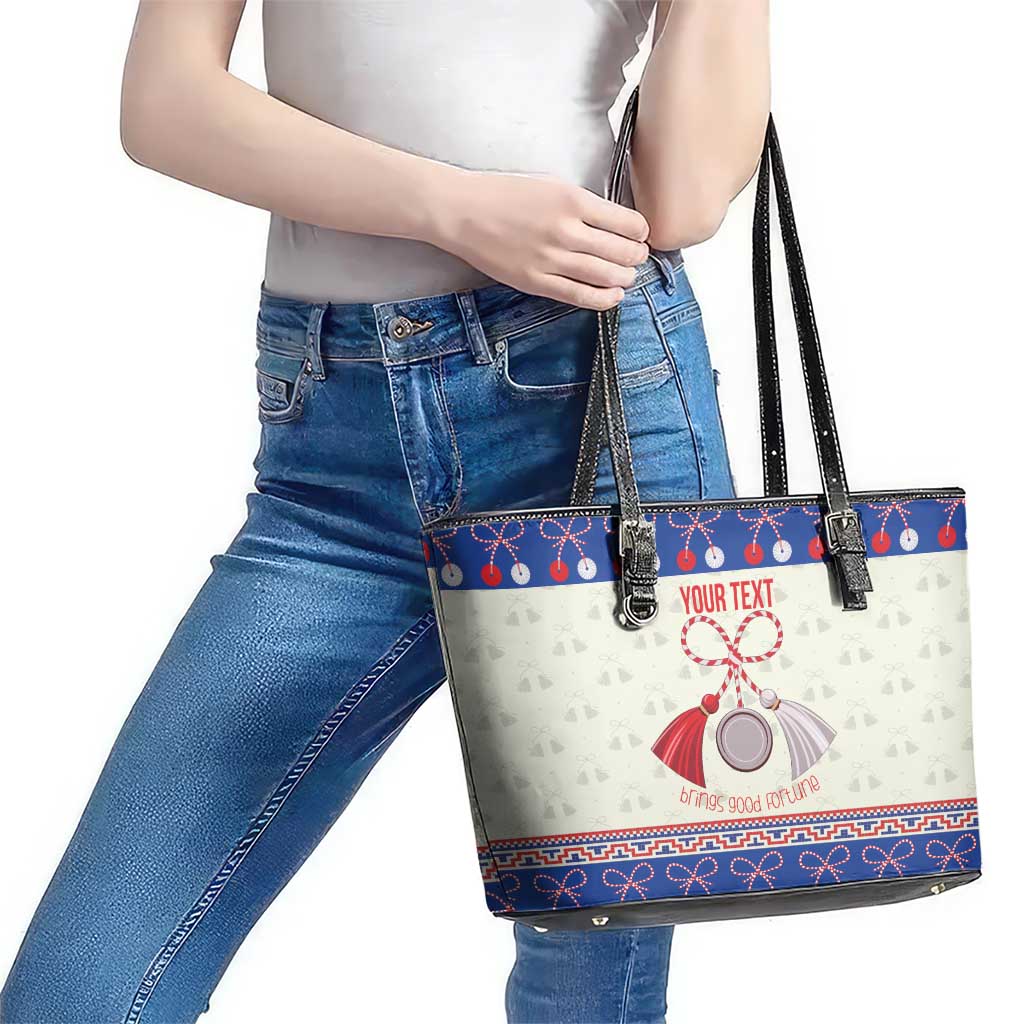 Personalized Moldova Christmas Leather Tote Bag Martisor Moldova Traditional - Wonder Print Shop