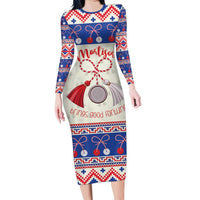 Personalized Moldova Christmas Long Sleeve Bodycon Dress Martisor Moldova Traditional - Wonder Print Shop