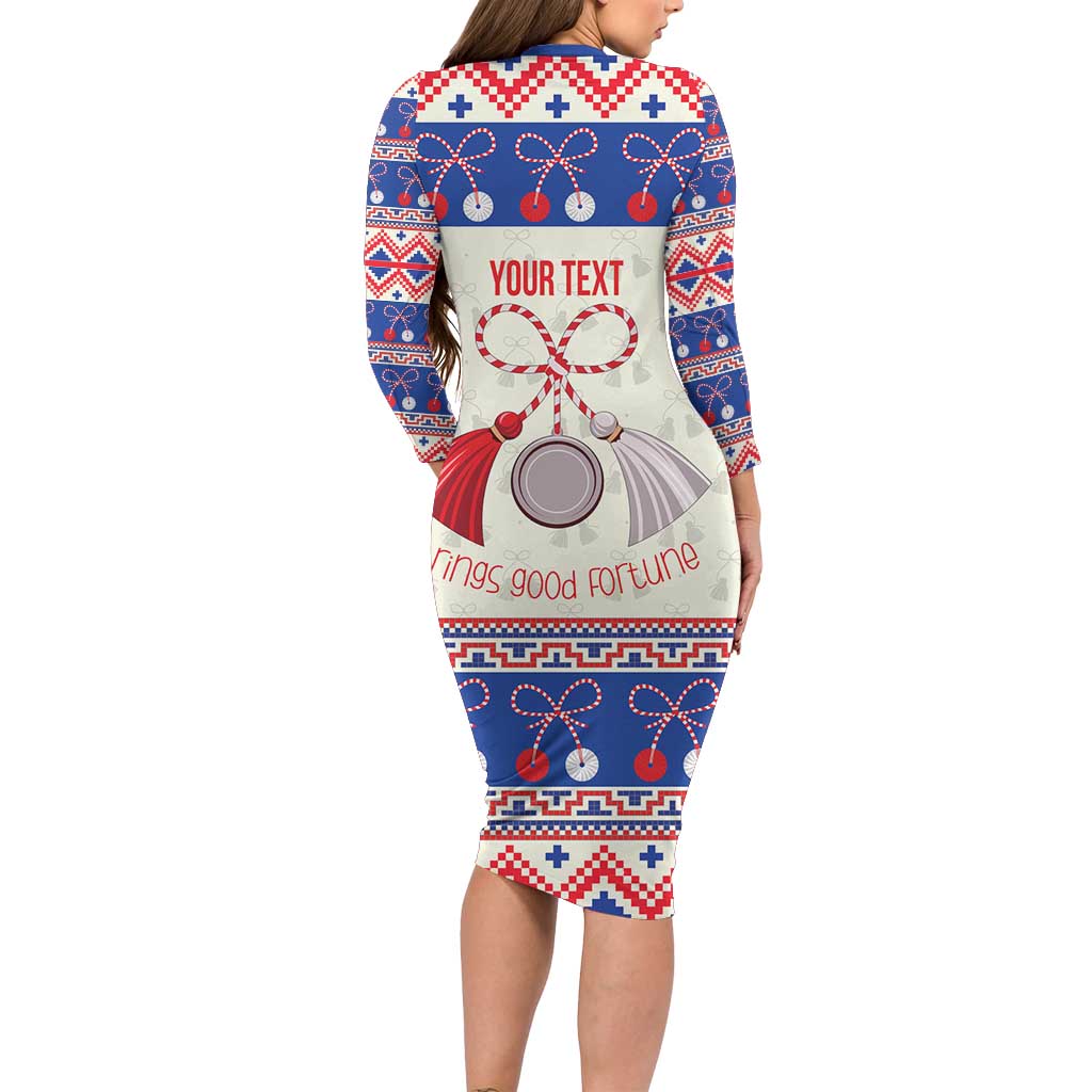 Personalized Moldova Christmas Long Sleeve Bodycon Dress Martisor Moldova Traditional - Wonder Print Shop