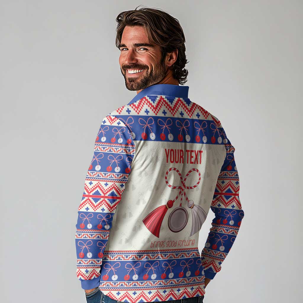Personalized Moldova Christmas Long Sleeve Polo Shirt Martisor Moldova Traditional - Wonder Print Shop