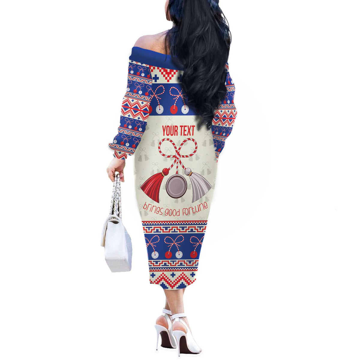 Personalized Moldova Christmas Off The Shoulder Long Sleeve Dress Martisor Moldova Traditional - Wonder Print Shop
